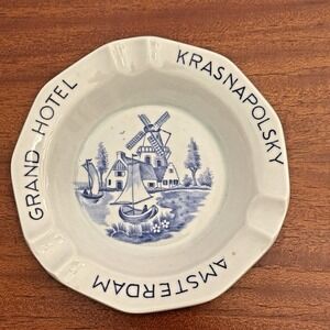 Grand Hotel Krasnapolsky‎ Amsterdam Ceramic Ashtray – Delft Style – Blue & White
